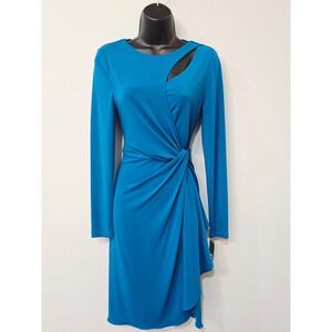 Tahari Arthur S Levine Peacock Blue Cutout Knot Front Sheath Dress 4 6120M601